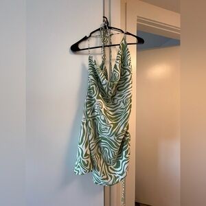 Green and White Halter Dress